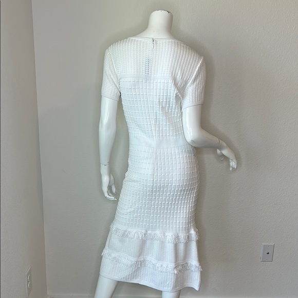 ST.JOHN  White Ribbed Ruffled Midi Dress - Picture 7 of 16